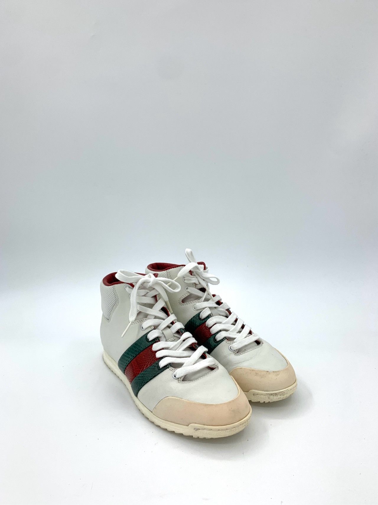 Gucci Gucci Red Green And White Leather Lace-Up High-Top Sneakers Size US 6 / IT 36 - 2 Thumbnail