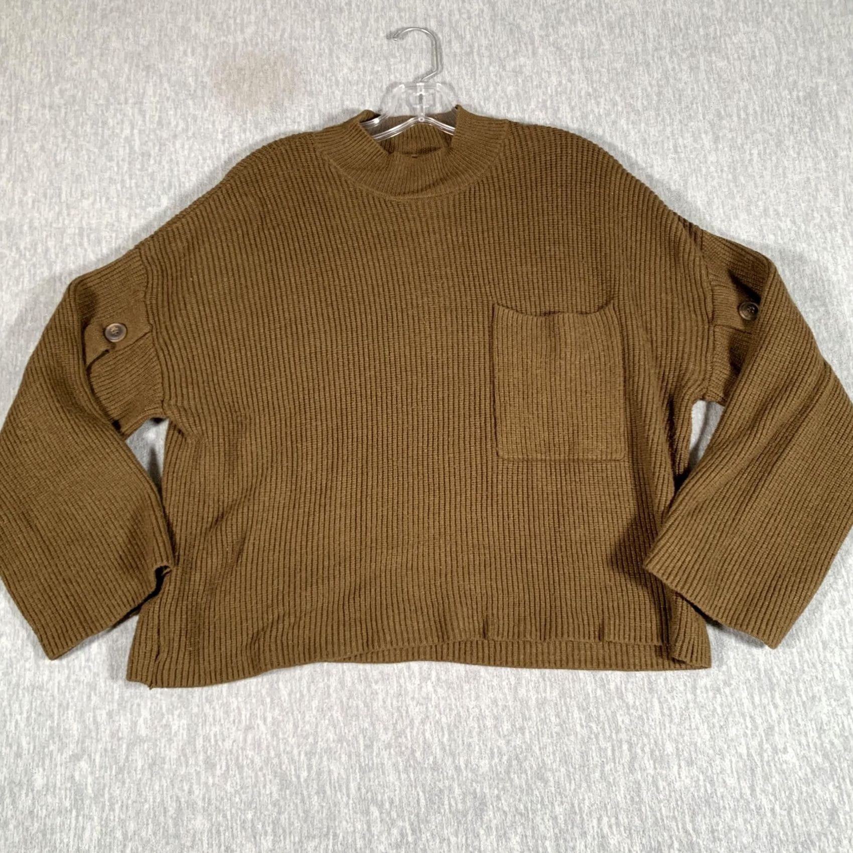 Vintage MNG Sweater Womens Medium Green Mock Neck Ribbed Knit Pocket Button Sleeve Size M / US 6-8 / IT 42-44 - 2 Thumbnail