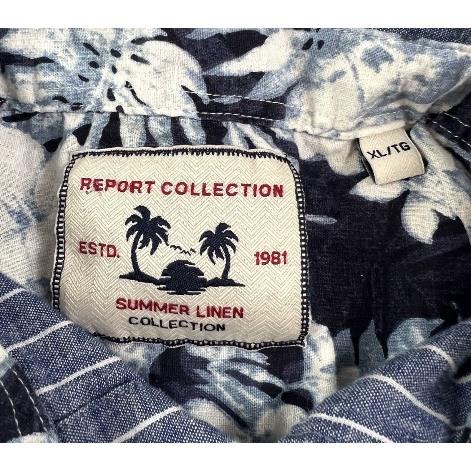 Vintage Mens Report Collection Shirt XL Blue Stripe Linen Cotton Blend Button Up Short Sleeve Casual Travel Size US XL / EU 56 / 4 - 4 Thumbnail