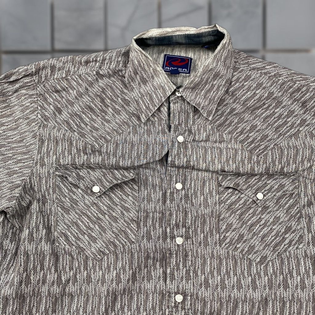 Roper Roper Button-Up Shirt Geometric Mens M Brown Pearl Snap Long Sleeve Western Shirt Size US M / EU 48-50 / 2 - 1 Thumbnail