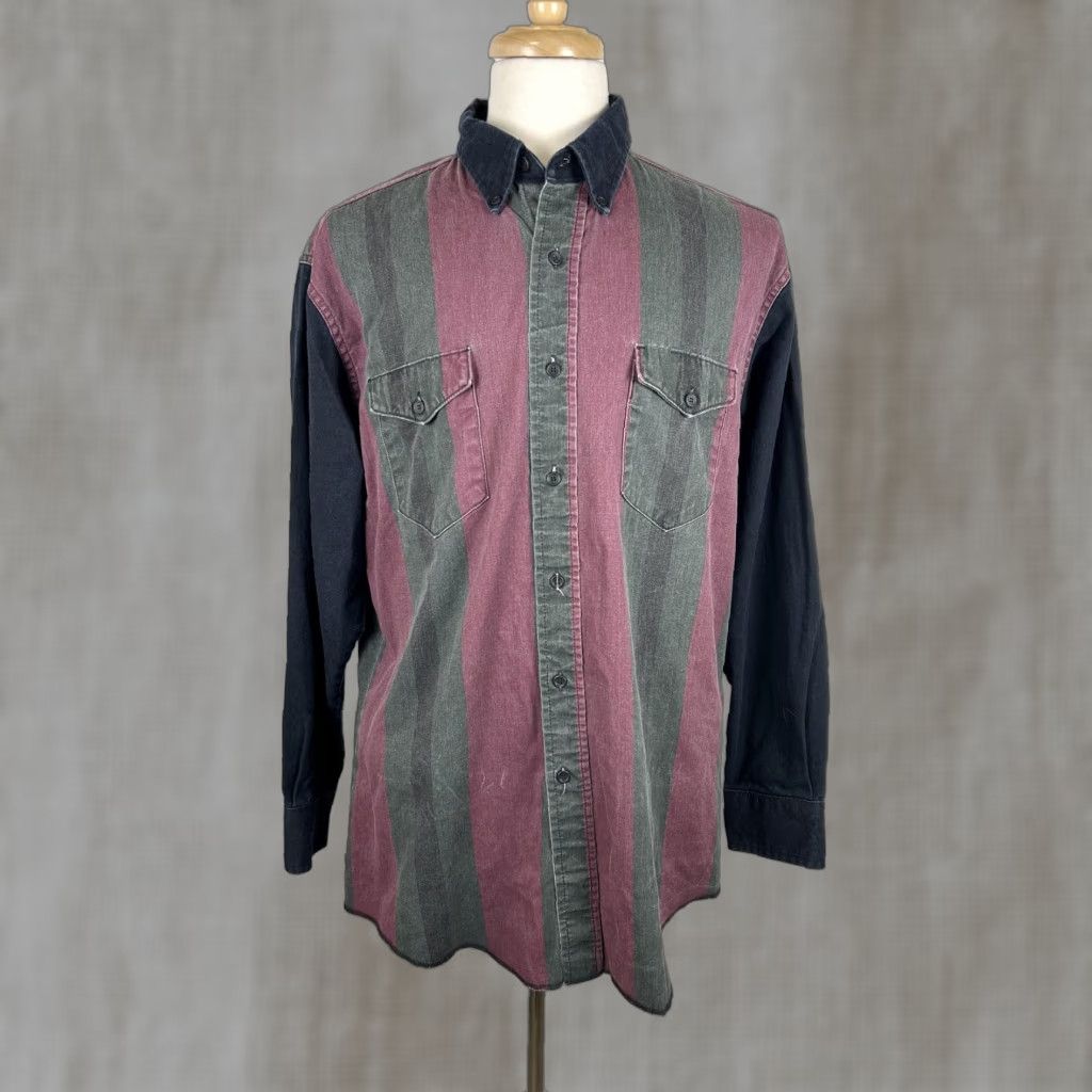 Wrangler VINTAGE Wrangler Shirt Mens Large Stripe Denim Button Long Sleeve USA Elbow Size US L / EU 52-54 / 3 - 1 Thumbnail