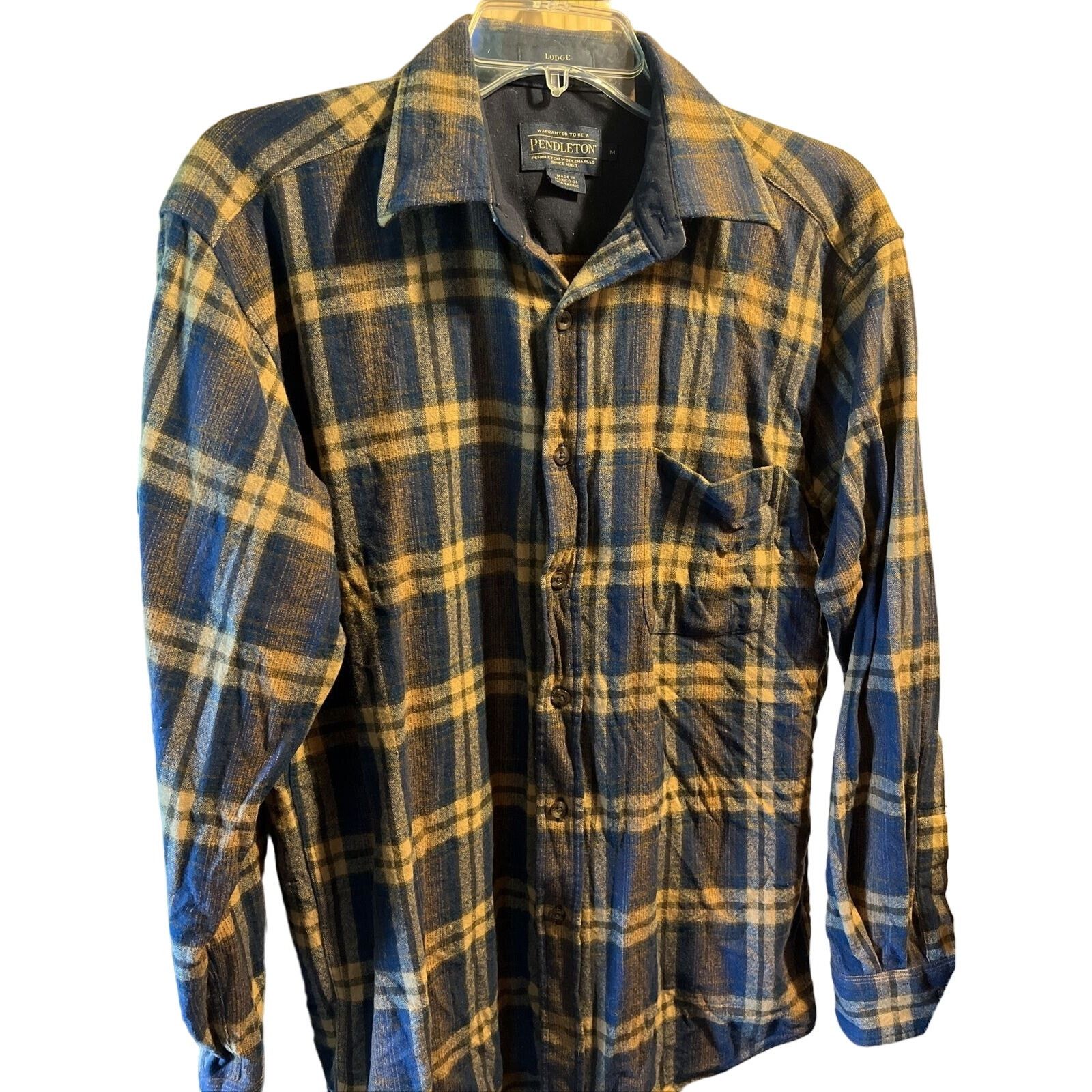 Pendleton Pendleton Lodge Mens M Wool Flannel Navy Yellow Plaid Shirt Size US M / EU 48-50 / 2 - 1 Thumbnail