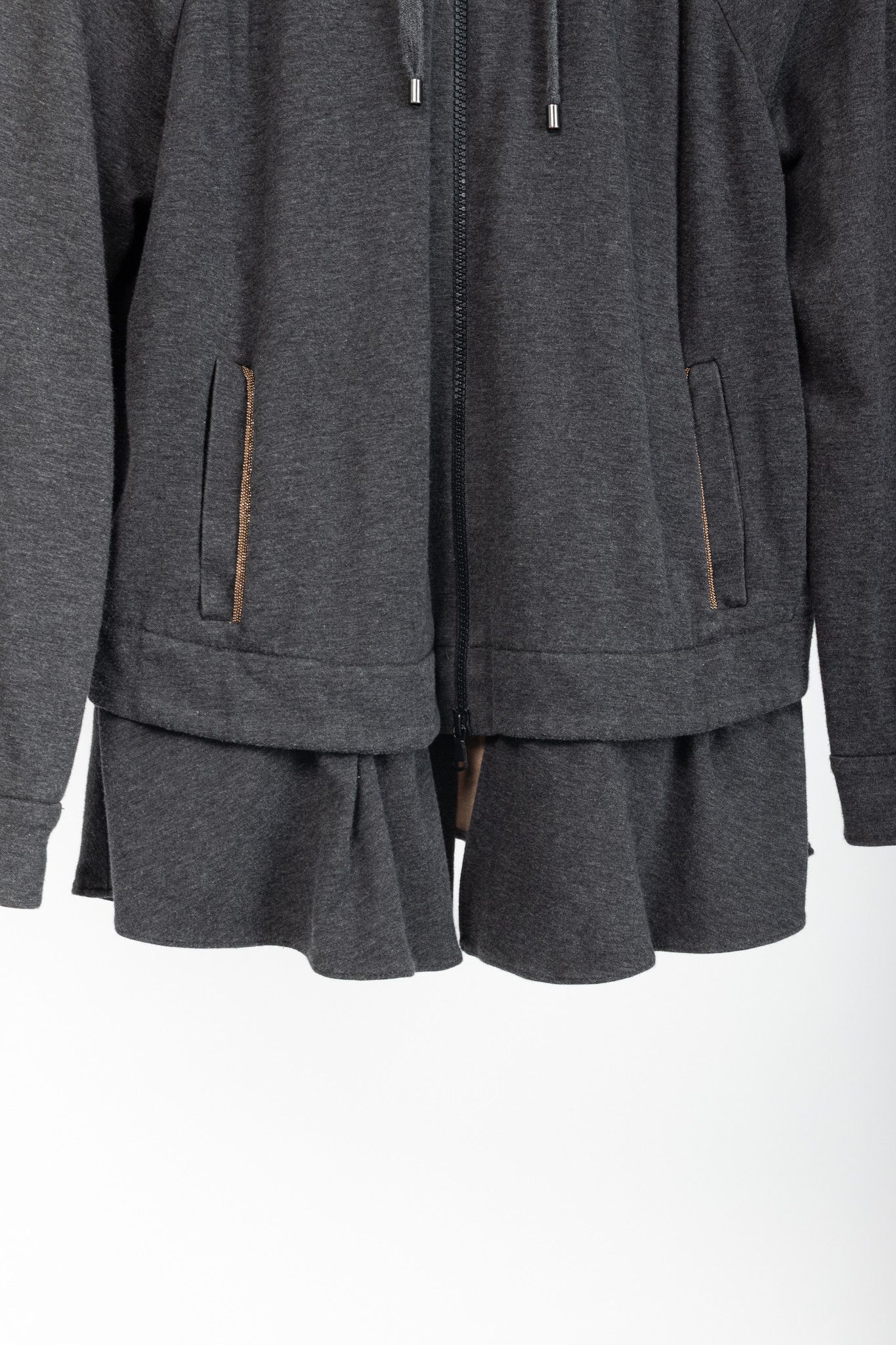 Brunello Cucinelli Brunello Cucinelli Grey Cotton-Jersey Monili Peplum Hoodie Size L / US 10 / IT 46 - 7 Thumbnail