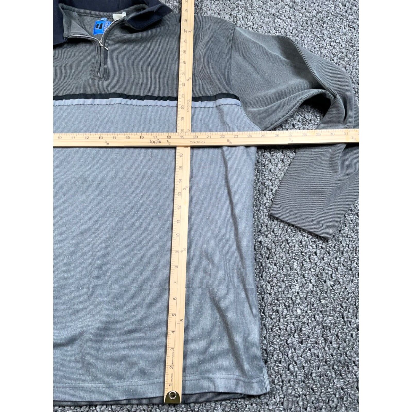 Vintage VTG Y2K 1/4 Zip Ribbed Sweater XL Gray Striped Preppy Oversized Men Size US XL / EU 56 / 4 - 5 Thumbnail
