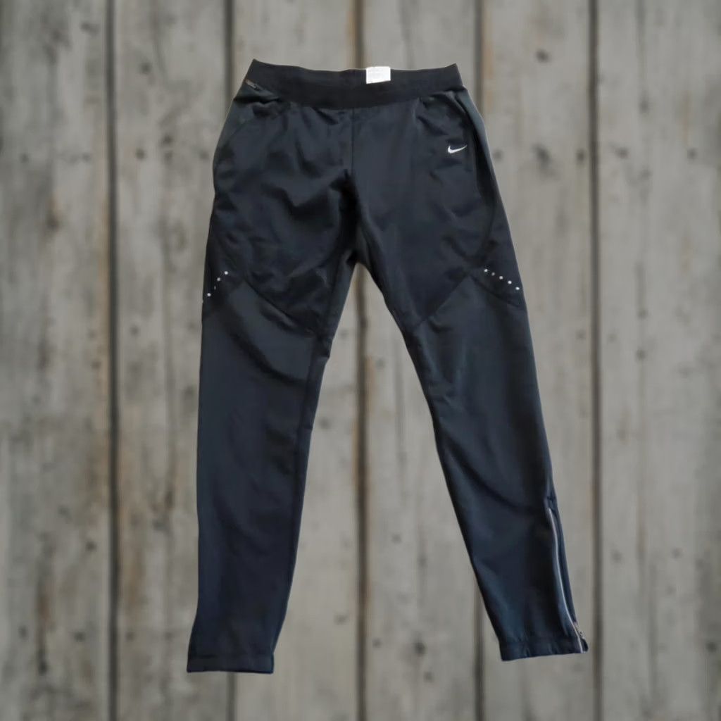 Nike Dri-Fit Pants Womens Large Black Running Zip Hem Reflective 693183-010, Women's (Size 36)