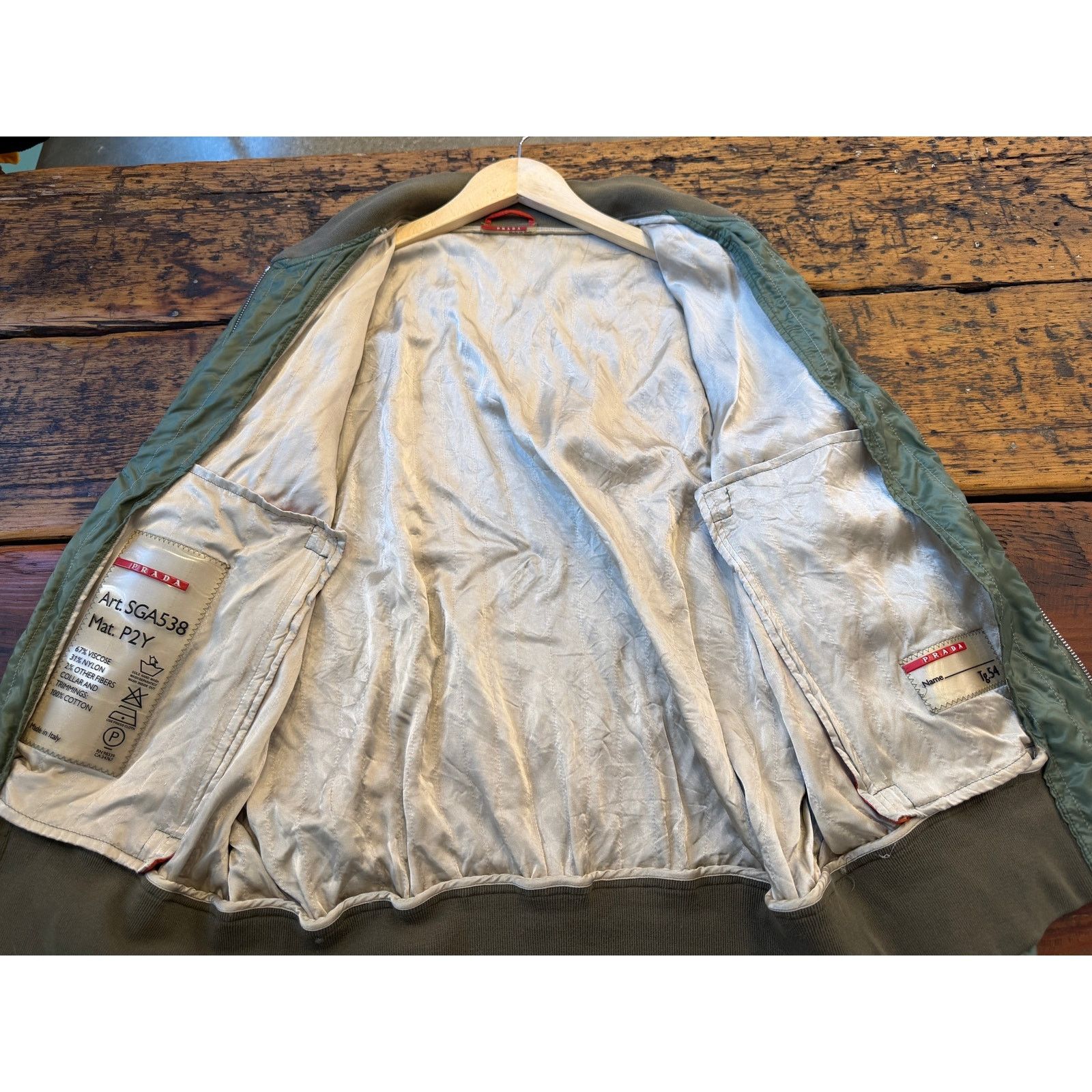 Prada Vintage Prada Green Viscose Bomber Jacket Size US L / EU 52-54 / 3 - 3 Thumbnail