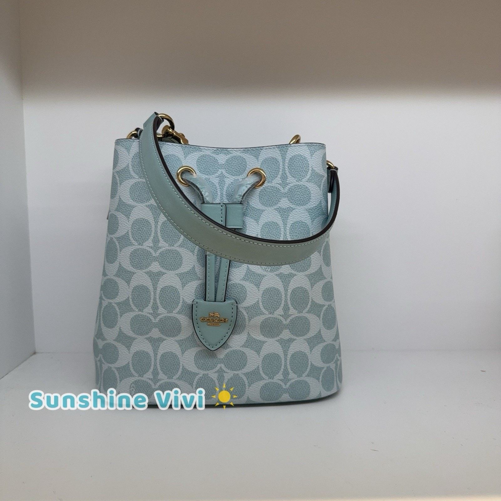 Coach NWT Coach Bucket Bag In Signature Canvas CEZ36 Light Blue