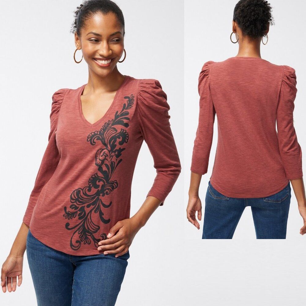 Chicos New Chico's Scroll Print 3/4 Sleeve Romantic Tee Size 0 US Size S / US 4 / IT 40 - 1 Thumbnail
