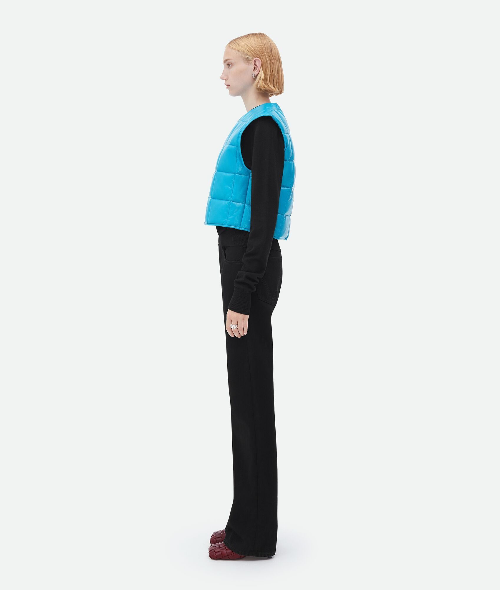 Bottega Veneta o1loc1c0824 686421 Shiny Leather Padded Gilet in Blue Size M / US 6-8 / IT 42-44 - 2 Thumbnail