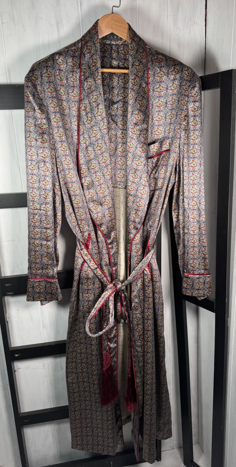 SULKA Silk Twill Ornate Pattern Smoking Jacket/Robe