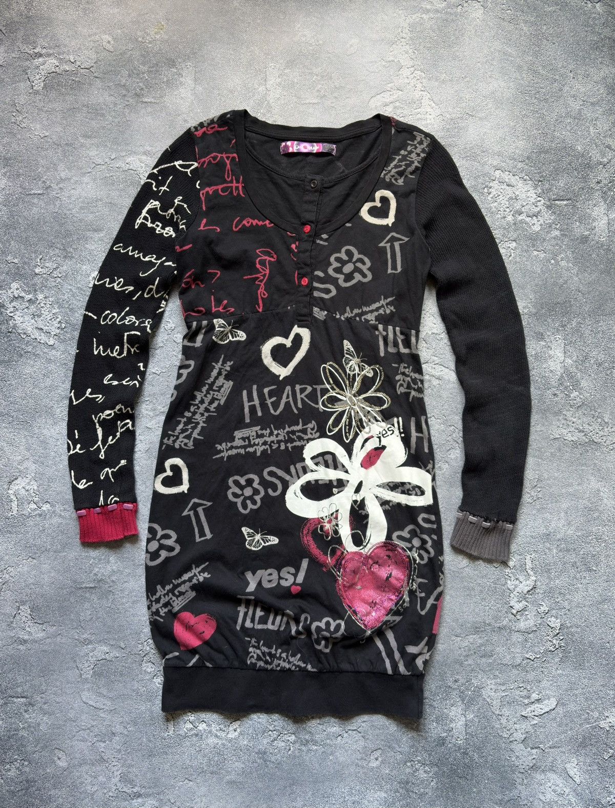 Jean Paul Gaultier Vintage Desigual JPG Vibe Y2K Hearts Graffiti Print Dress Size S / US 4 / IT 40 - 1 Thumbnail