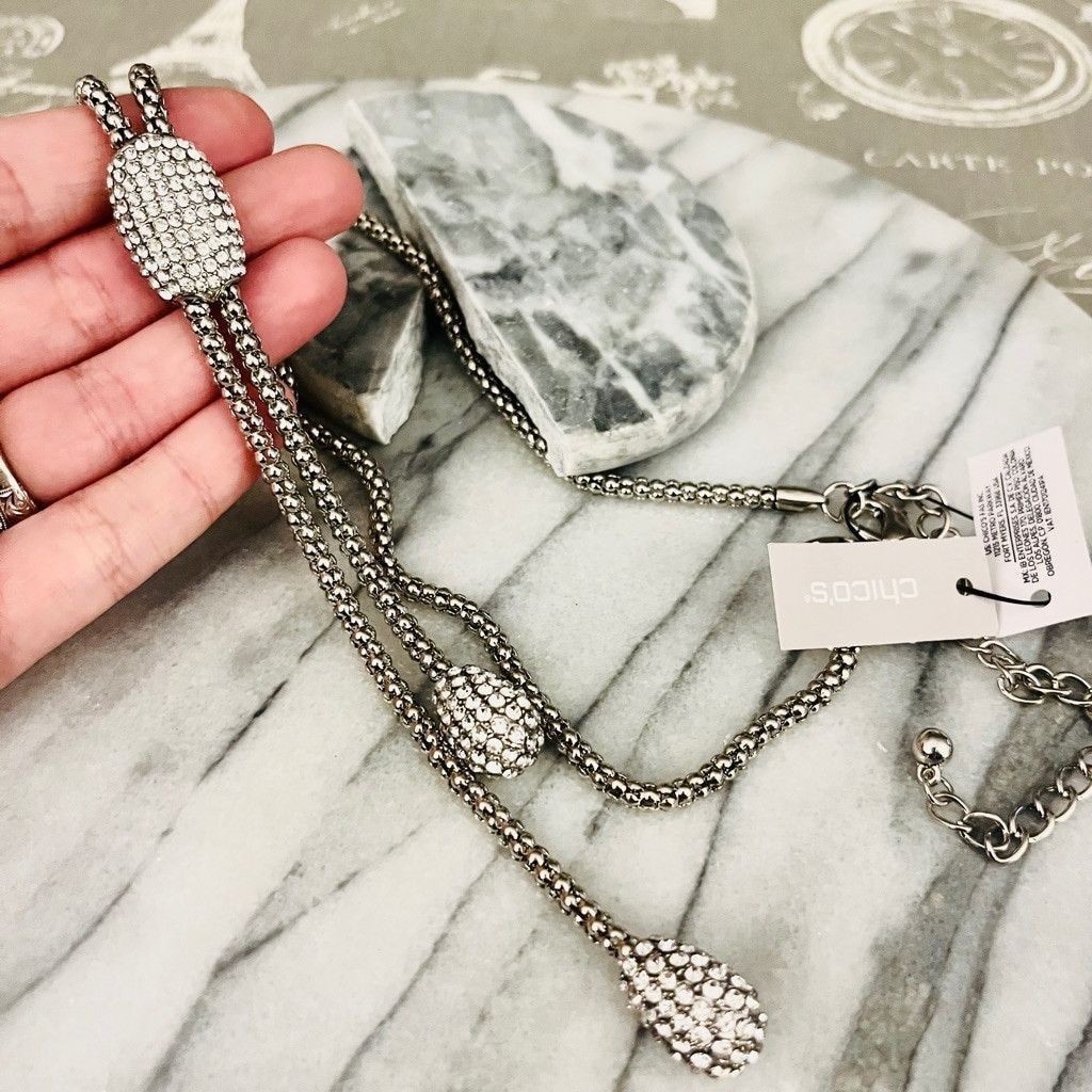 Chicos Chico's Pave Crystal Necklace Silver Size ONE SIZE - 4 Thumbnail