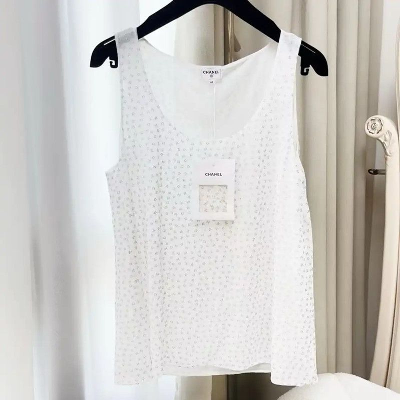 Chanel Chanel White Women's T-Shirt with Floral Print 0089 Size L / US 10 / IT 46 - 1 Thumbnail