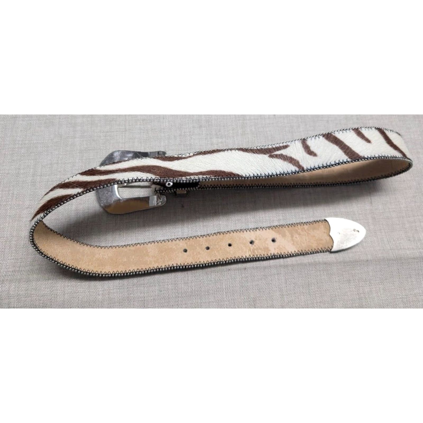 Vintage VINTAGE western belt cowhair leather rhinestone studs 38 brown MENS Western Belt Size 38 - 6 Thumbnail