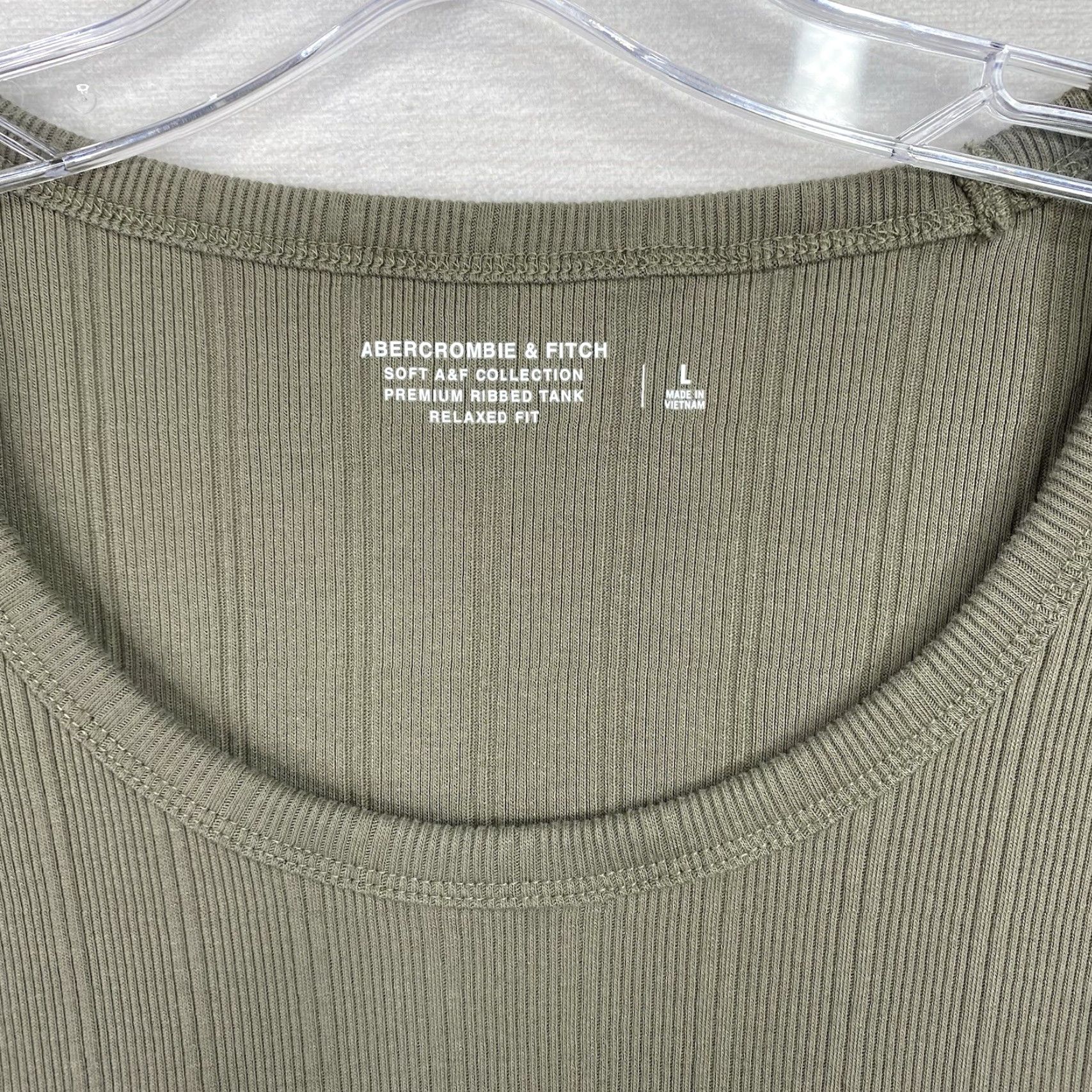 Abercrombie & Fitch Abercrombie & Fitch Tank Top Womens L Olive Green Ribbed Relaxed Fit 90s Casual Cotton Blend Knit Sleeveless Scoop Neck Strappy Sleeve Short Size L / US 10 / IT 46 - 2 Thumbnail