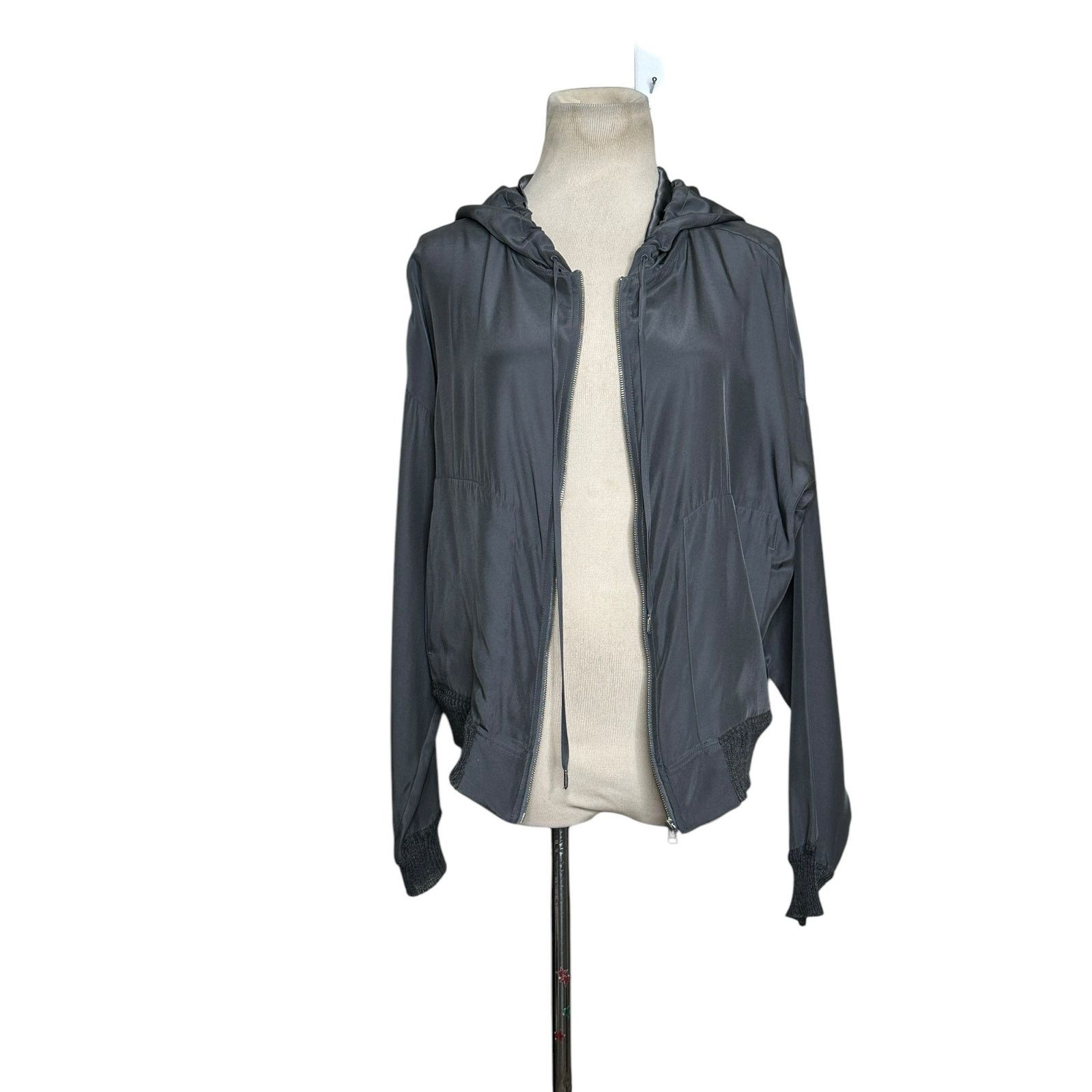 ATM Anthony Thomas Melillo ATM Gray Silk Charmeuse Zip-Front Hoodie Jacket size Small Size S / US 4 / IT 40 - 5 Thumbnail