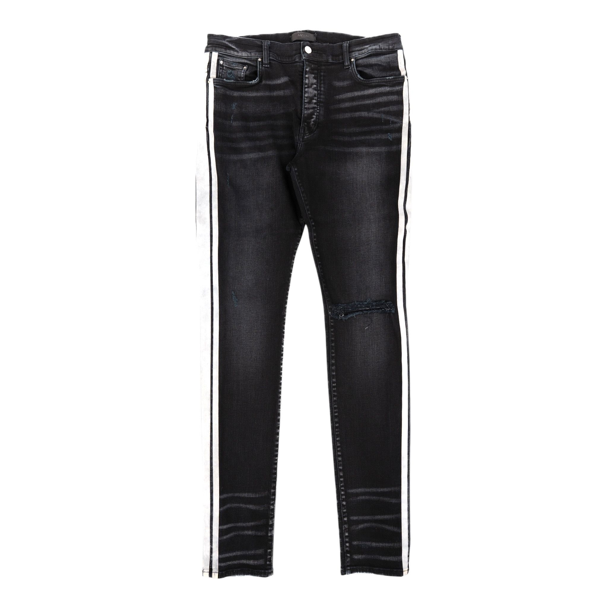 Amiri Amiri Broken Track Jeans Aged Black Neon Blue | Grailed