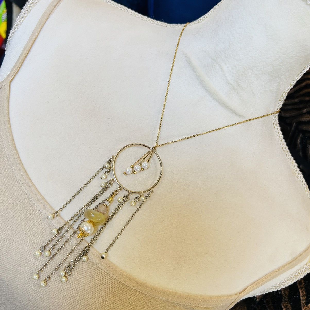 Handmade Handcrafted elegant stone dangle fringe medallion necklace Size ONE SIZE - 2 Thumbnail
