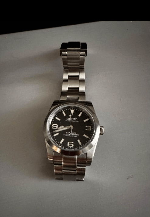 image of Seiko Explorer Mod in Silver Black, Men's (Size 40)