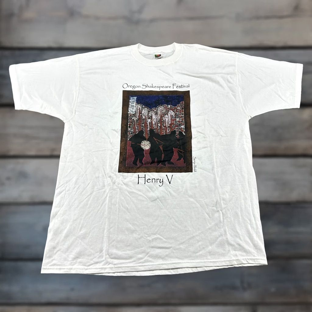 Fruit Of The Loom VINTAGE Nike Dri-FIT Shirt Mens 2XL White Henry V Play 90s Oregon Festival Love Retro Cotton Polyester Short Sleeve Crew Neck Pockets Logo Size US XXL / EU 58 / 5 - 1 Thumbnail