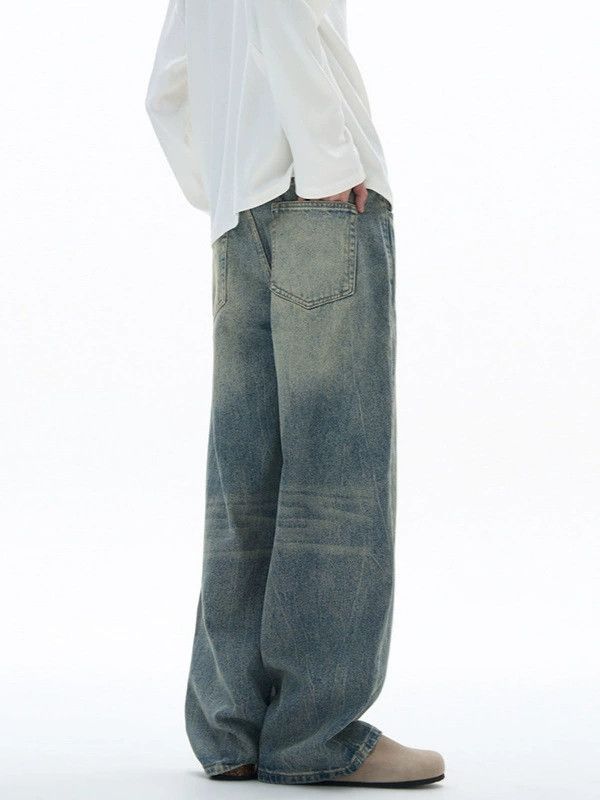Japanese Brand Men's Washed Whiskered Wide-Leg High Street Jeans Size US 32 / EU 48 - 4 Thumbnail
