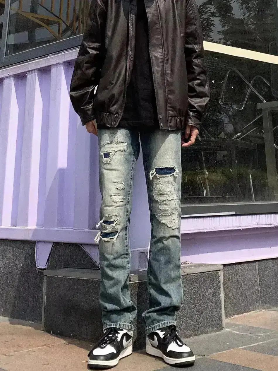 Japanese Brand Straight washed pile up distressed jeans Size US 30 / EU 46 - 1 Thumbnail