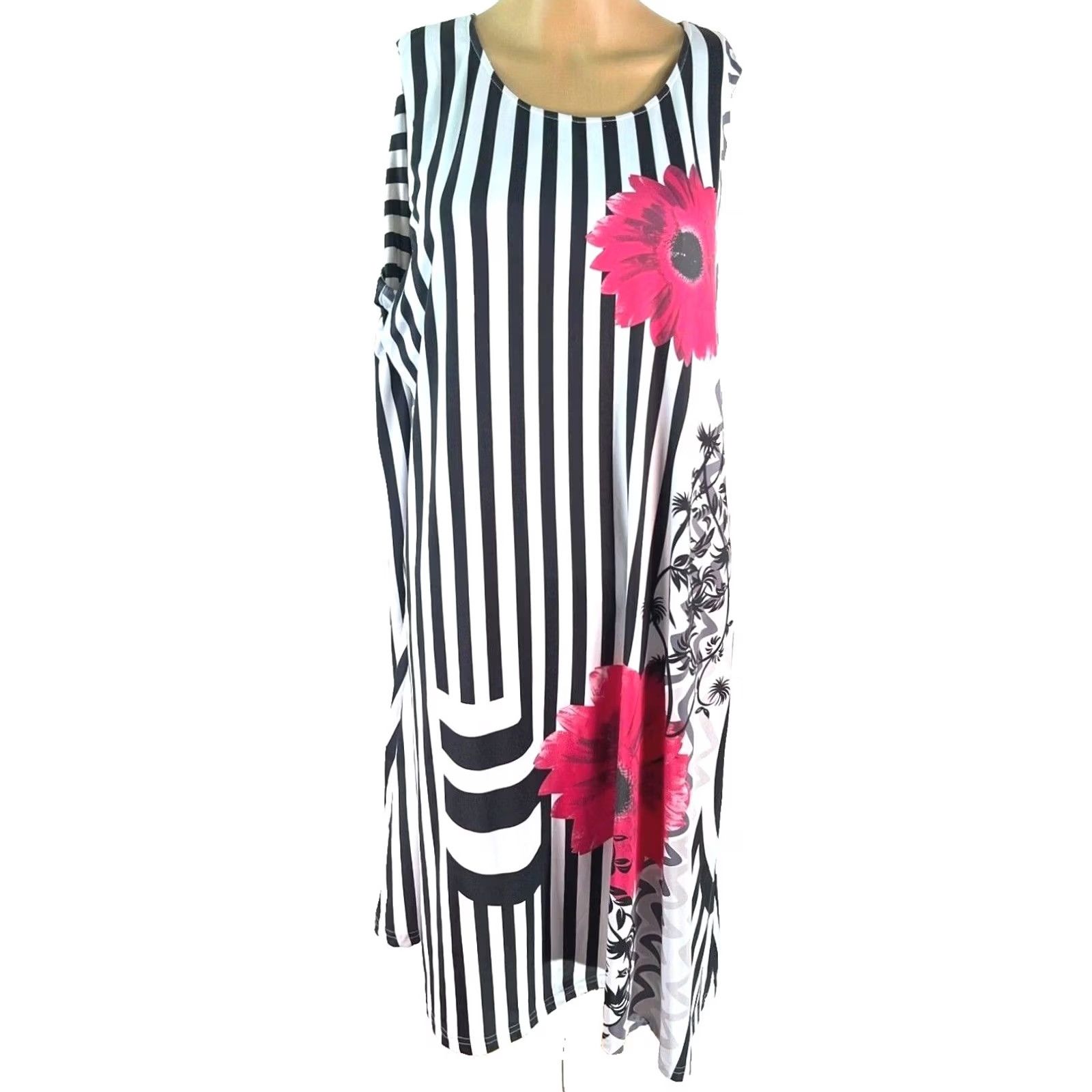 Mango Tango Mango Black Striped Sleeveless Round Neck Knit Shift Dress XXL Womens Knee Length Pockets Cardiganless Casual Shirtwear Style Classic Size XXL / US 16-18 / IT 52-54 - 2 Thumbnail