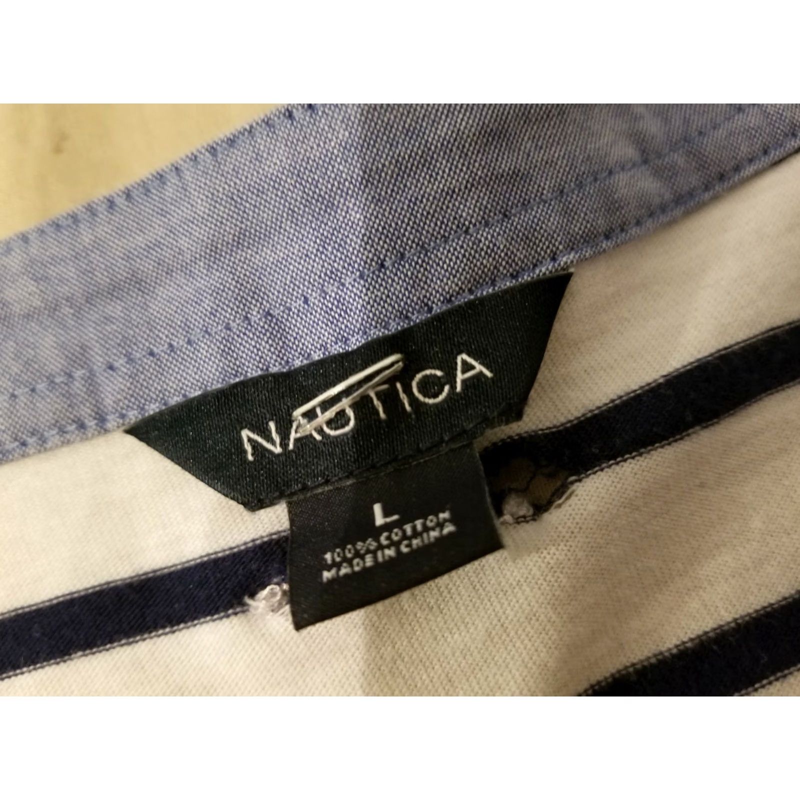 Nautica Womens Nautica Shirt Large White Navy Blue Cotton Long Sleeve T-Shirt Size L / US 10 / IT 46 - 3 Thumbnail