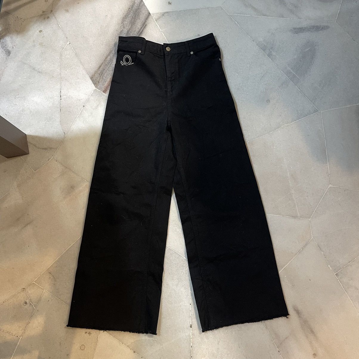 United Colors Of Benetton United Colors of Benetton Wide-Leg Frayed Black Jeans Size US 31 - 3 Thumbnail