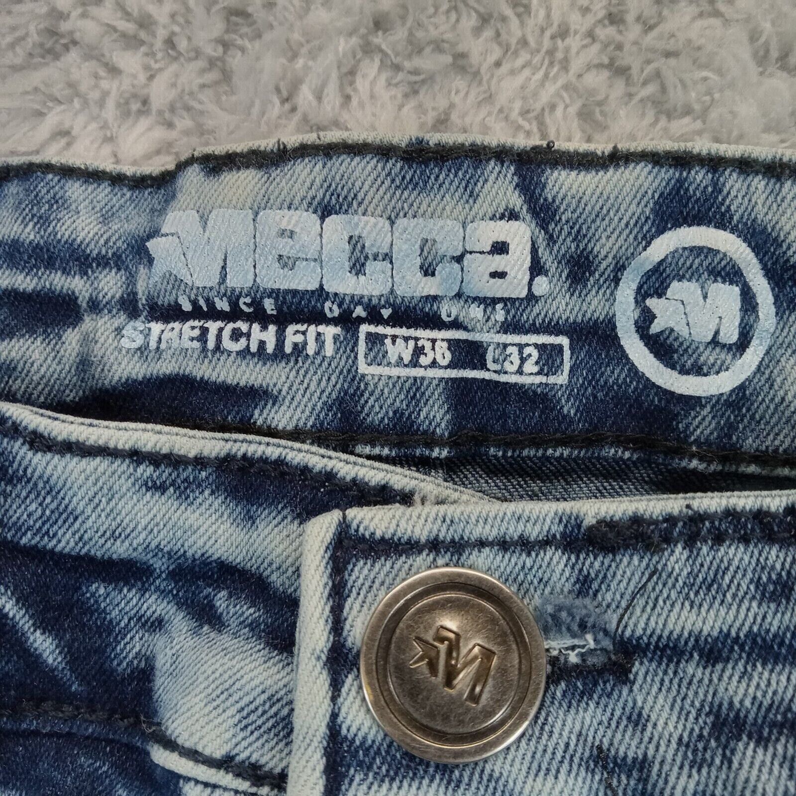 Mecca Mecca Jeans 36 X 32 Mens Stretch Fit Acid Biker Denim Grunge Size US 36 / EU 52 - 6 Thumbnail