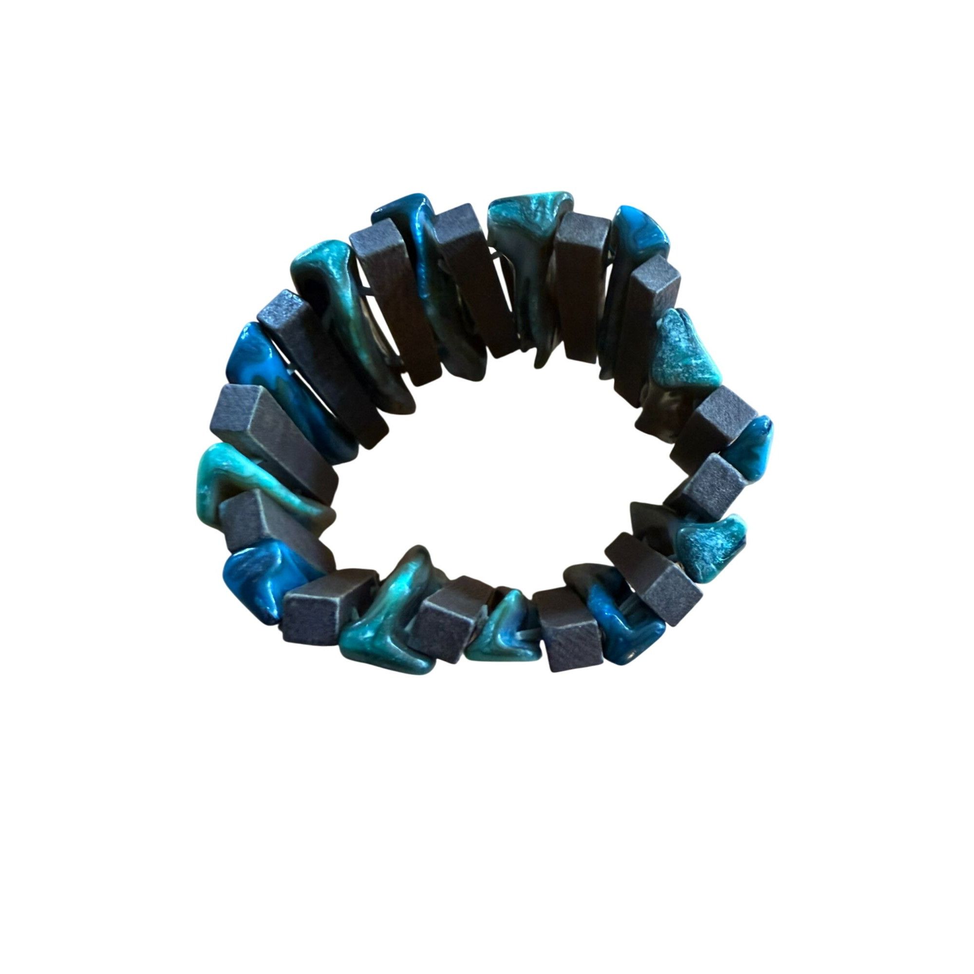 Other Handcrafted Stretch Bracelet With Blue & Brown Shell & Wood Size ONE SIZE - 2 Thumbnail