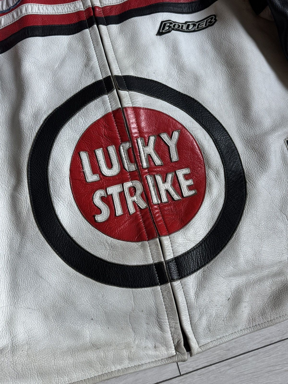 Vintage Vintage 90’s Lucky Strike Big Logo Racing Leather Jacket Size US L / EU 52-54 / 3 - 8 Thumbnail