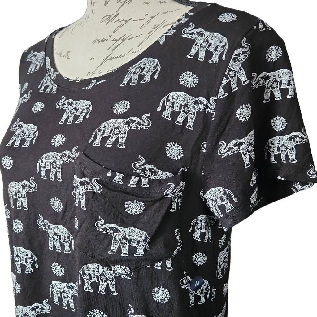 Hollister Hollister Women's Size Medium Black White Elephant Print Short Sleeve Shirt Size M / US 6-8 / IT 42-44 - 4 Thumbnail