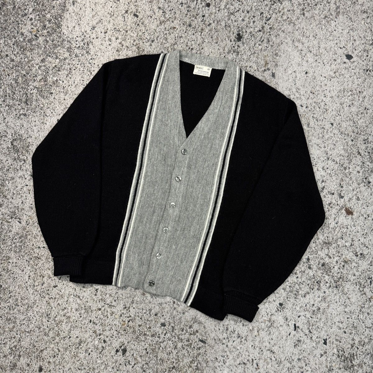 Vintage 60s Sears Striped Acrylic Cardigan Sweater USA ERD Grunge Size US M / EU 48-50 / 2 - 7 Thumbnail