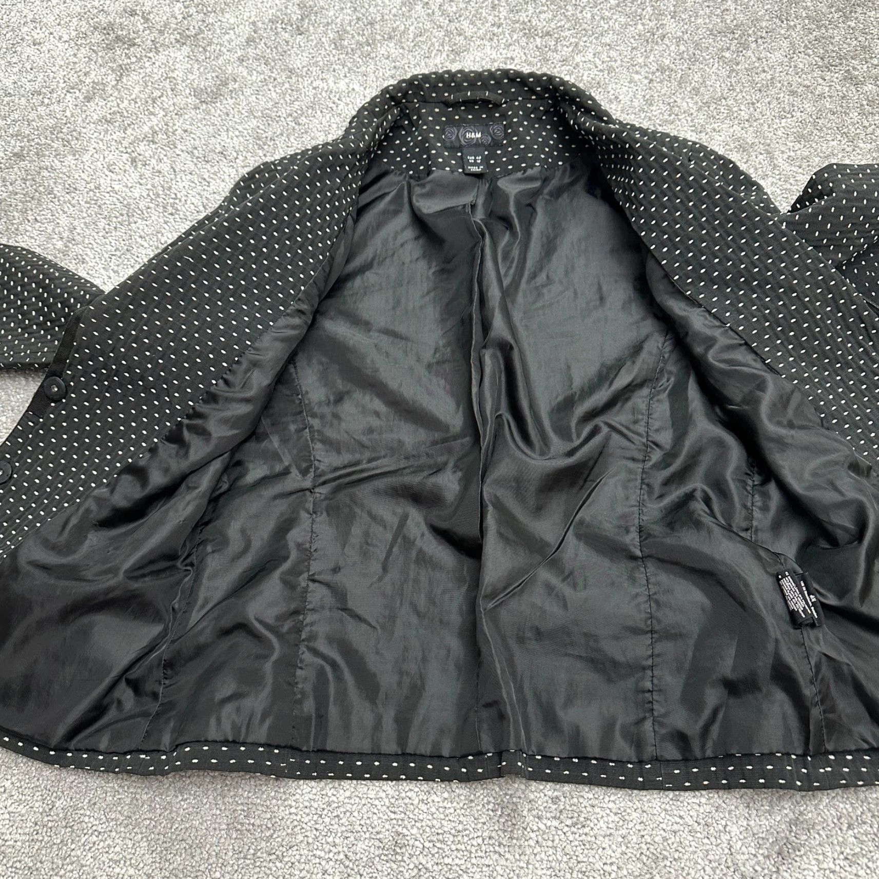 H&M H&M Jacket Women 10 Black White Polka Dot Lined Single Breasted Work Size L / US 10 / IT 46 - 4 Thumbnail