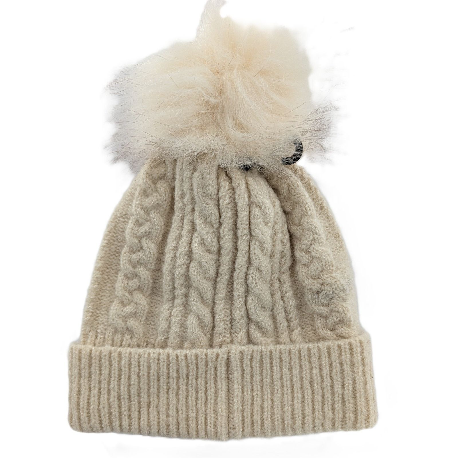 Topshop Cream Cable Knit Beanie Cuffed Pom Hat by Topshop Size ONE SIZE - 2 Thumbnail
