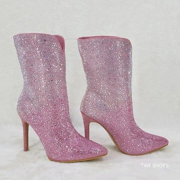 Other Infinity Pink Rhinestone Stiletto High Heel Ankle Boots Size US 6 / IT 36 - 5 Thumbnail
