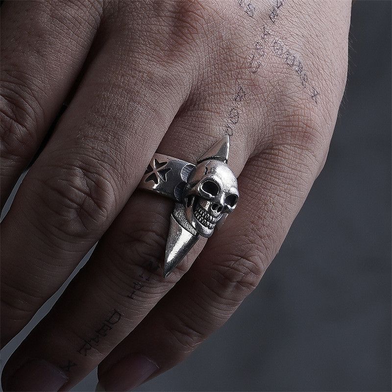 VIBE Men's Punk Smiling Skull Open Ring Size ONE SIZE - 2 Thumbnail