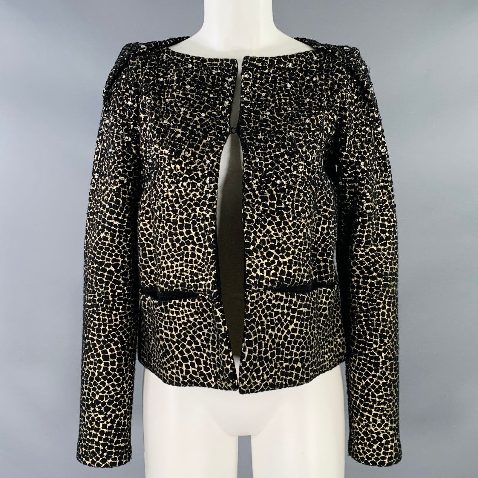 Diane von Furstenberg DIANE VON FURSTENBERG Joele Black Gold Wool Cropped Jacket Size S / US 4 / IT 40 - 1 Thumbnail