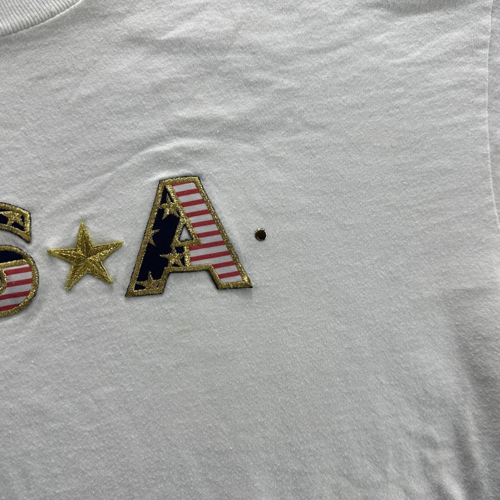 Vintage VINTAGE USA Shirt Mens Large White American Flag Embroidered Patriotic Tee 90s Size US L / EU 52-54 / 3 - 7 Thumbnail