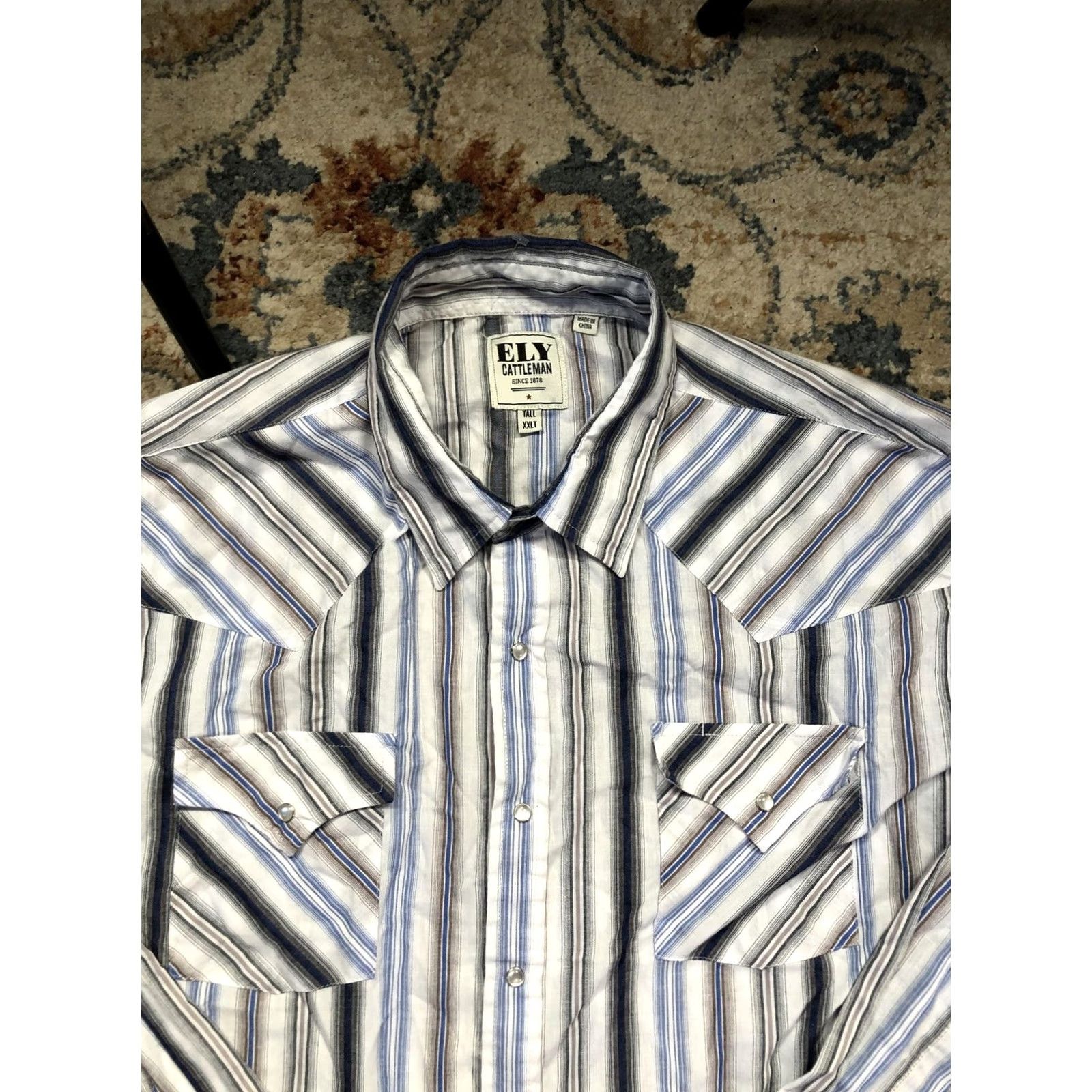 Vintage VINTAGE Ely Cattleman Shirt Mens 2XLT Blue Stripe Western Pearl Snap Long Sleeve Cowboy Size US XXL / EU 58 / 5 - 2 Thumbnail