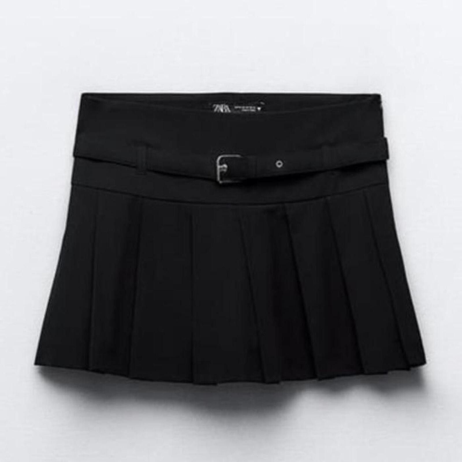 Zara Zara Black pleated mini skirt with belt #goth #grunge #alt Size 28" / US 6 / IT 42 - 1 Thumbnail