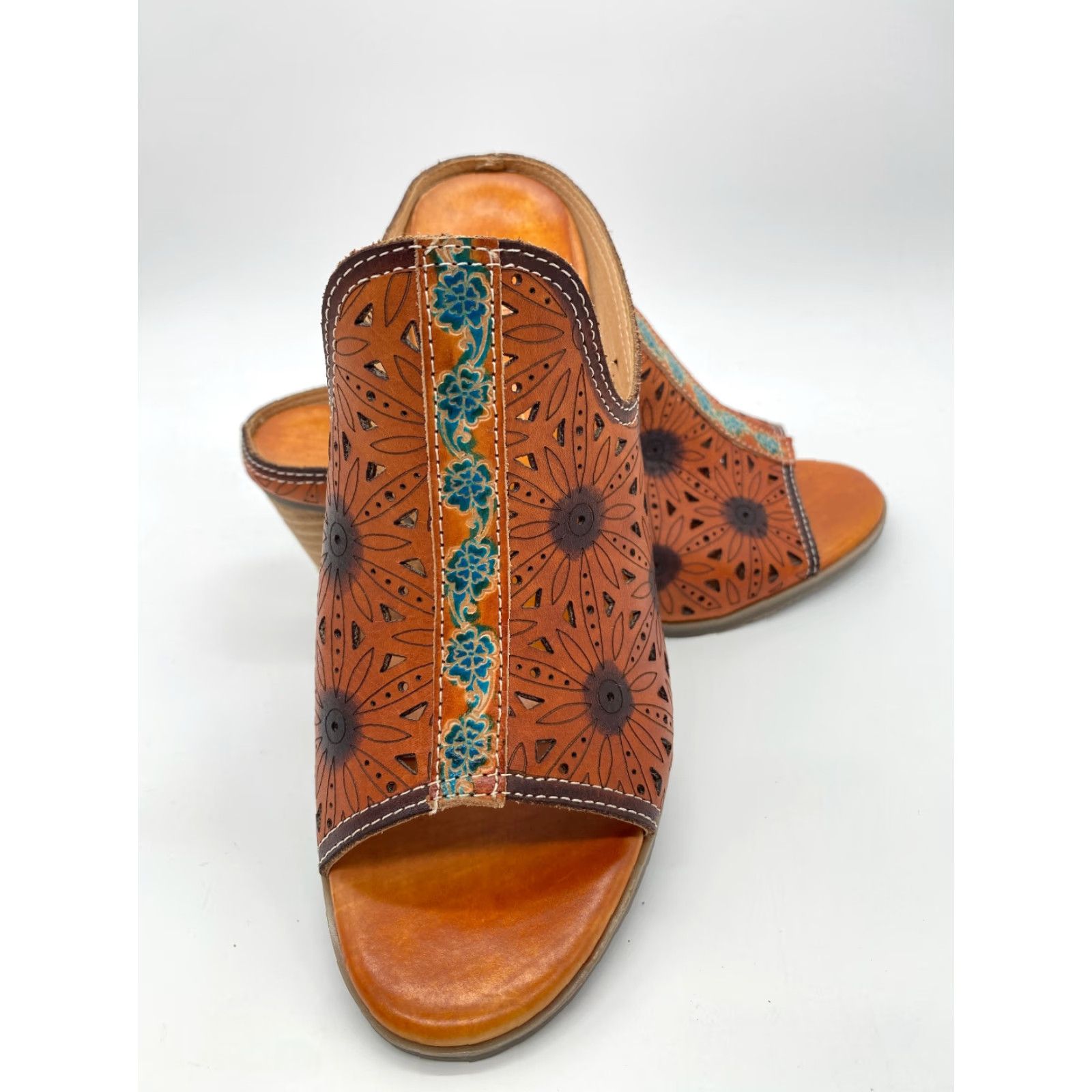 Vintage Spring Step L’artiste X Floral Sandal Women Leather Brown Size 38 US 7.5 Slip-On Shoes Size US 8 / IT 38 - 2 Thumbnail
