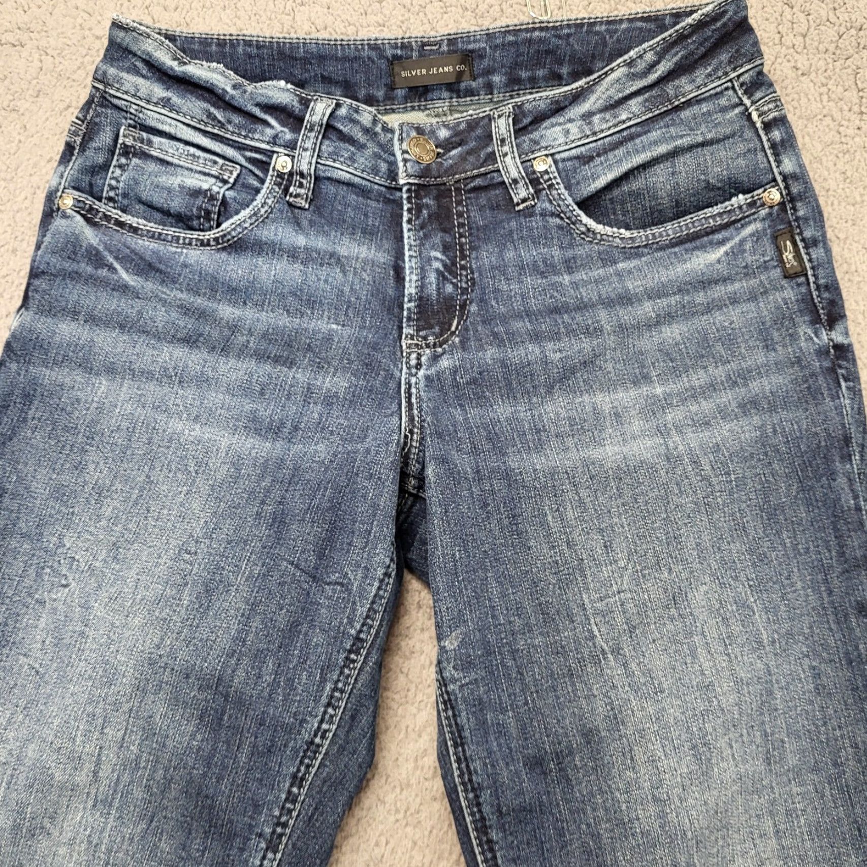 Silver Jeans Co. Silver Jeans Womens 28/29L Boyfriend Jeans Dark Wash Faded Whiskered Blue Denim Size 28" / US 6 / IT 42 - 7 Thumbnail
