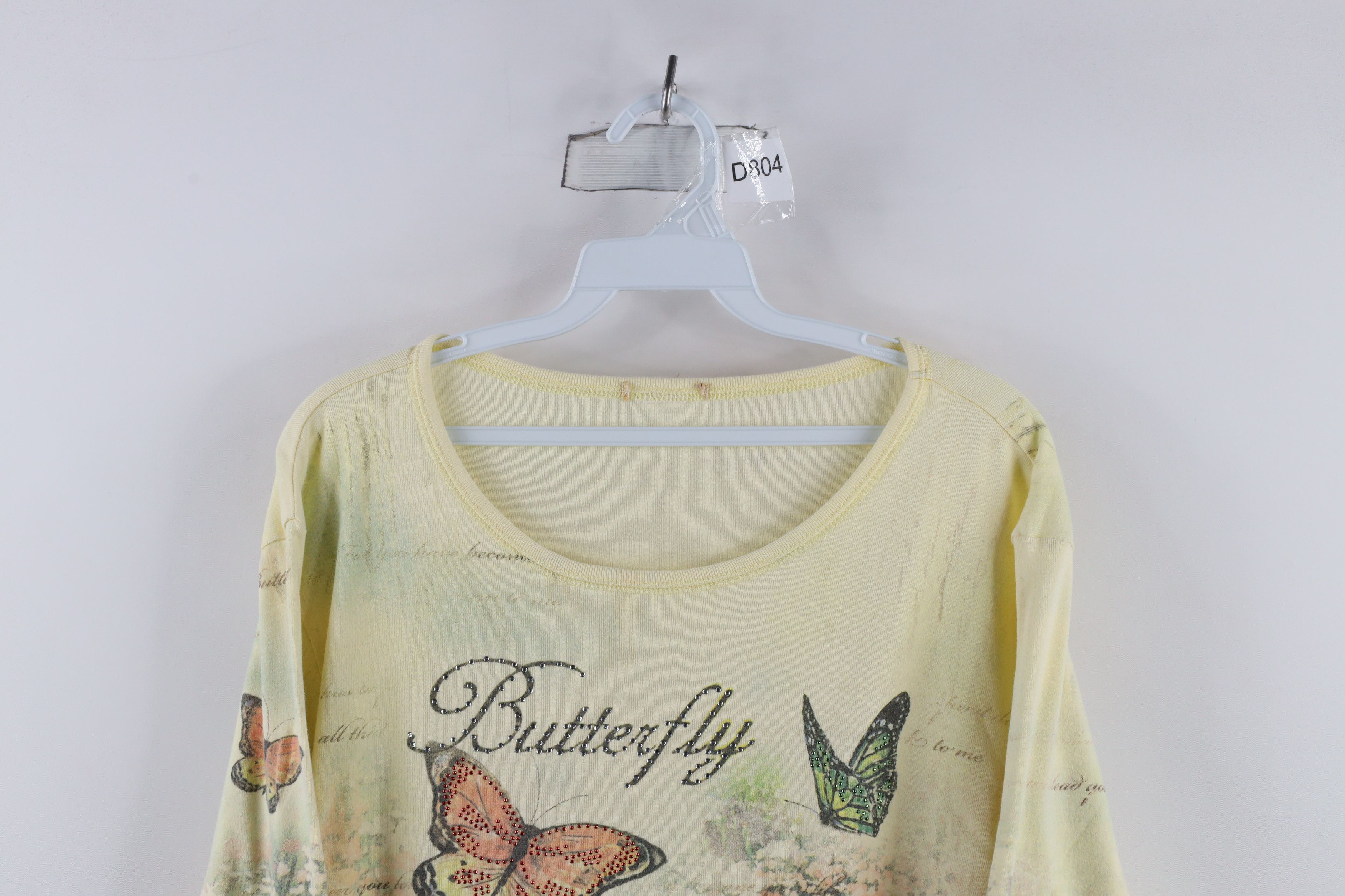 Vintage Vintage 90s Streetwear Butterfly Ribbed Knit T-Shirt Yellow Size XL / US 12-14 / IT 48-50 - 2 Thumbnail