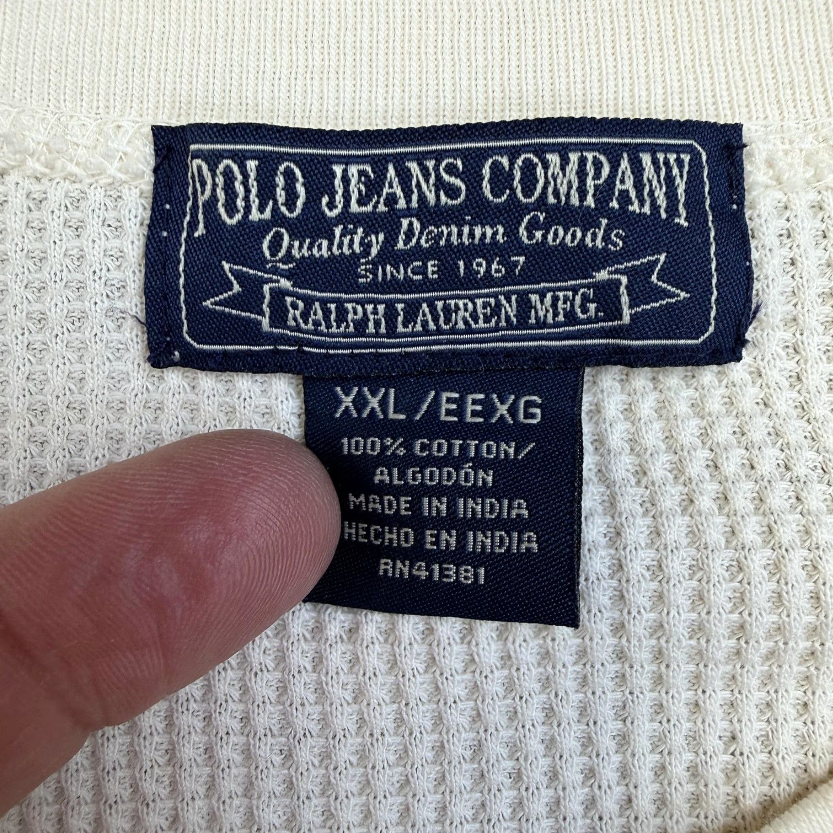 Vintage Polo Jeans Company Shirt Mens 2XL White Thermal Waffle Knit Long Sleeve Size US XXL / EU 58 / 5 - 4 Thumbnail