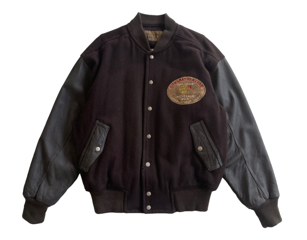 Japanese Brand VINTAGE WOOL + LEATHER VARSITY JACKET Size US XL / EU 56 / 4 - 4 Thumbnail