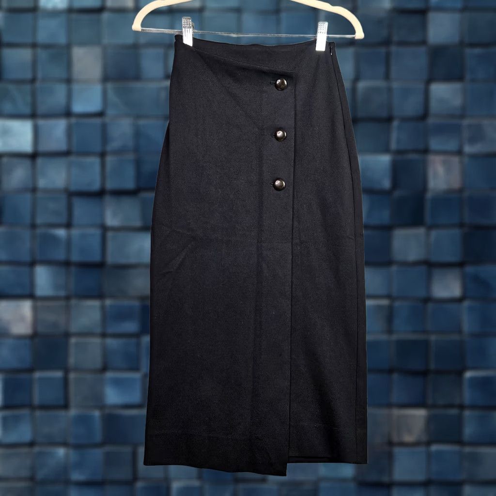 Vintage Babaton Black Button Front Midi Skirt Women’s Size 00 New Size 24" / US 00 / IT 34 - 1 Thumbnail