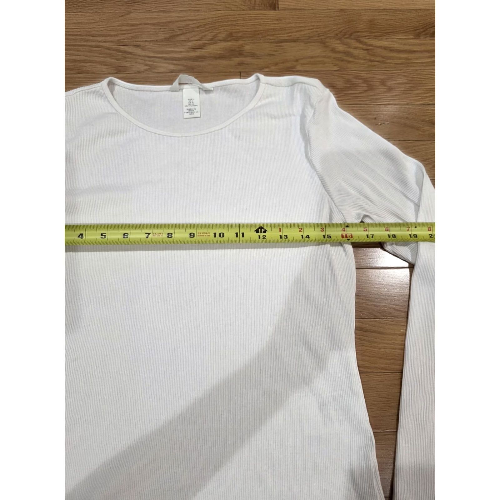H&M H&M Ribbed Cotton Top Long Sleeve Large White Women T-Shirt L Regular Cotton Size L / US 10 / IT 46 - 4 Thumbnail