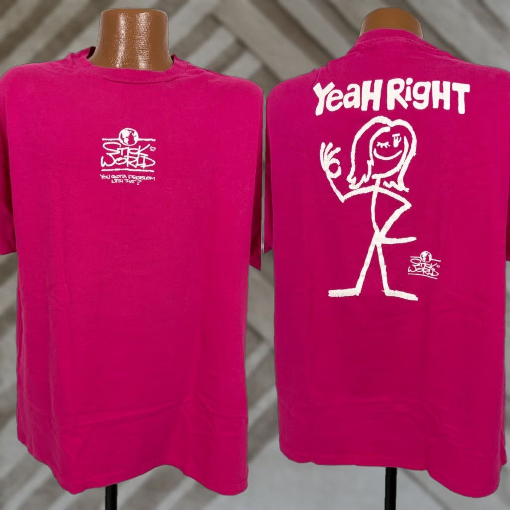Hanes Vintage Hanes 90s Stick World T-Shirt XL Pink Graphic Short Sleeve Crew Neck Mens Size US XL / EU 56 / 4 - 1 Thumbnail